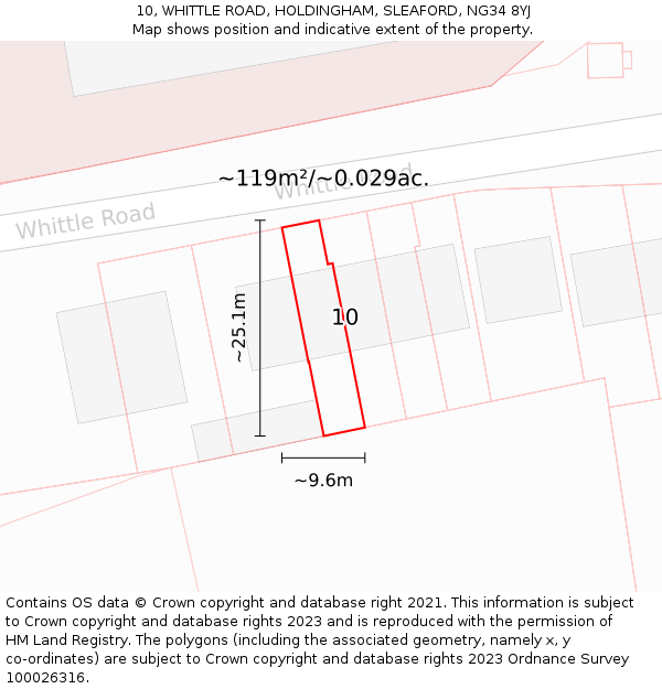 10, WHITTLE ROAD, HOLDINGHAM, SLEAFORD, NG34 8YJ: Plot and title map