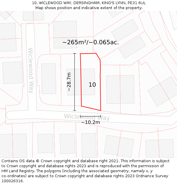 10, WICLEWOOD WAY, DERSINGHAM, KING'S LYNN, PE31 6UL: Plot and title map