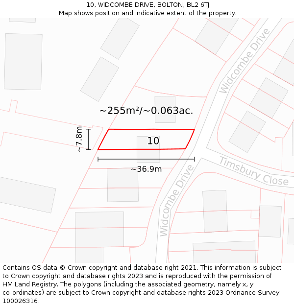 10, WIDCOMBE DRIVE, BOLTON, BL2 6TJ: Plot and title map