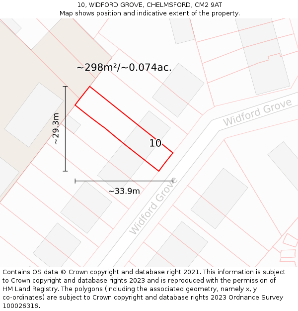 10, WIDFORD GROVE, CHELMSFORD, CM2 9AT: Plot and title map