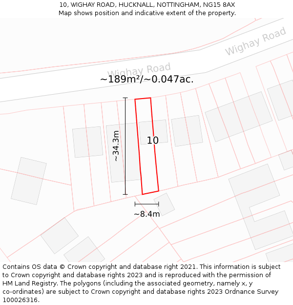 10, WIGHAY ROAD, HUCKNALL, NOTTINGHAM, NG15 8AX: Plot and title map