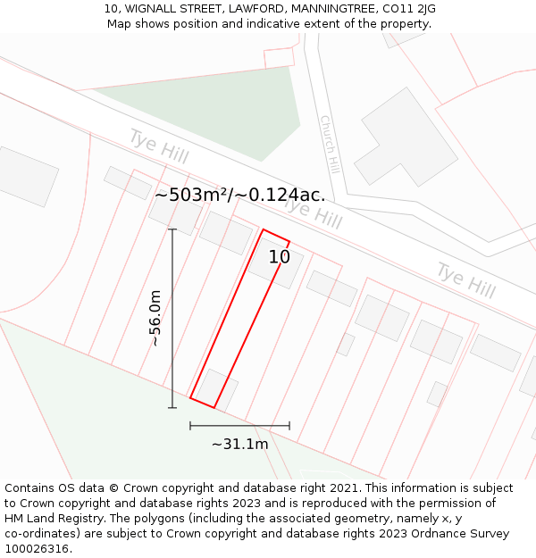 10, WIGNALL STREET, LAWFORD, MANNINGTREE, CO11 2JG: Plot and title map