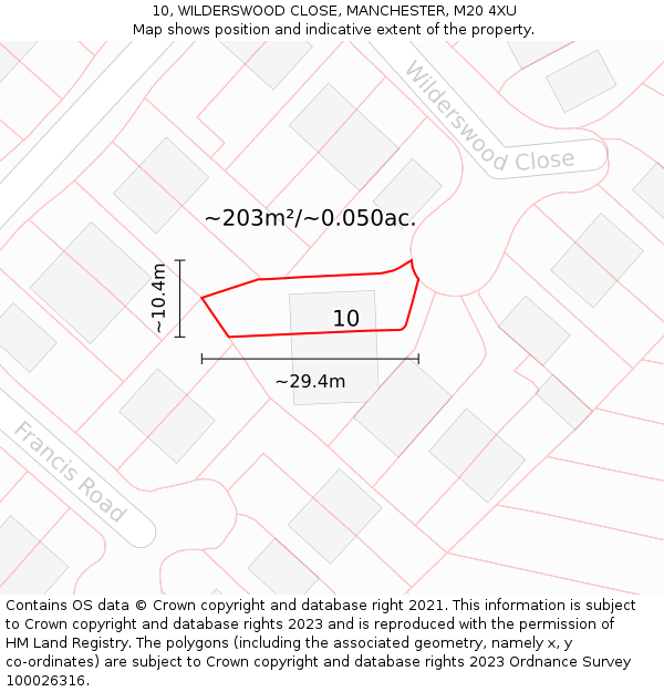10, WILDERSWOOD CLOSE, MANCHESTER, M20 4XU: Plot and title map