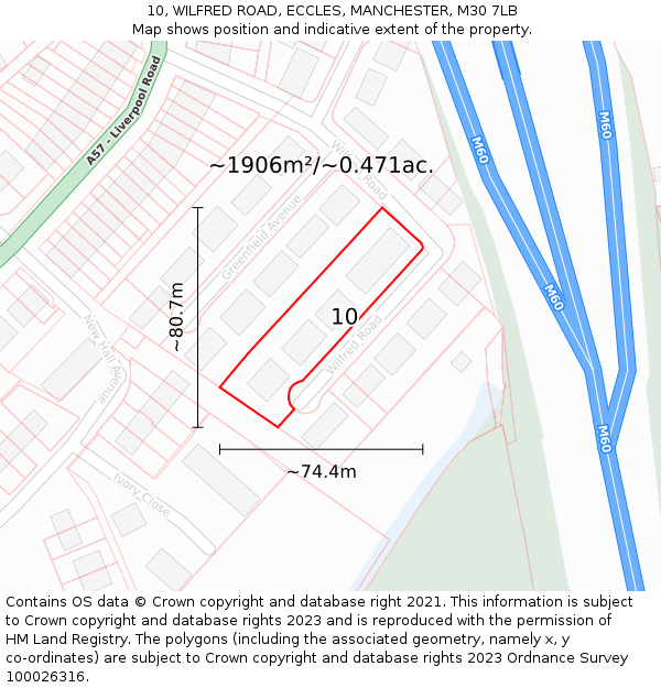 10, WILFRED ROAD, ECCLES, MANCHESTER, M30 7LB: Plot and title map