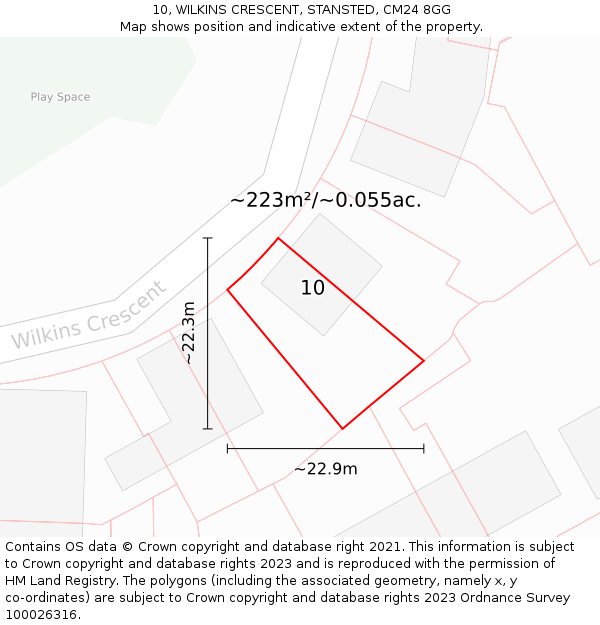 10, WILKINS CRESCENT, STANSTED, CM24 8GG: Plot and title map