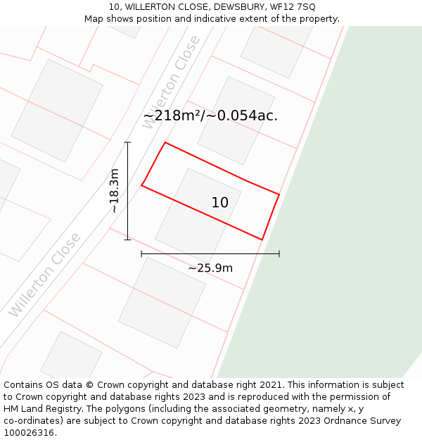 10, WILLERTON CLOSE, DEWSBURY, WF12 7SQ: Plot and title map