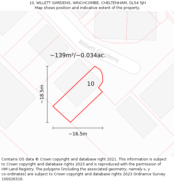 10, WILLETT GARDENS, WINCHCOMBE, CHELTENHAM, GL54 5JH: Plot and title map