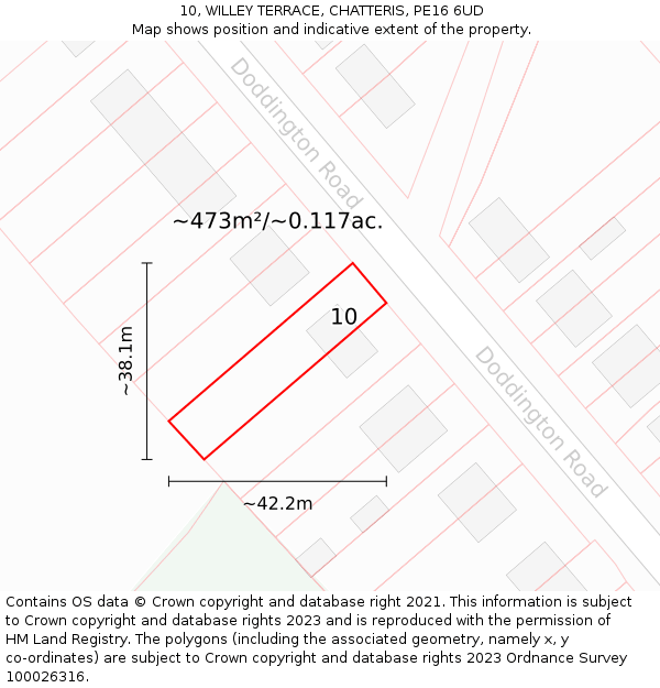 10, WILLEY TERRACE, CHATTERIS, PE16 6UD: Plot and title map