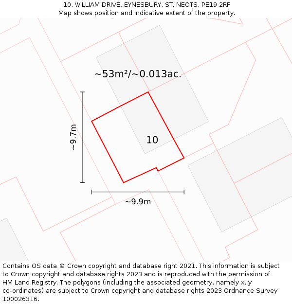 10, WILLIAM DRIVE, EYNESBURY, ST. NEOTS, PE19 2RF: Plot and title map