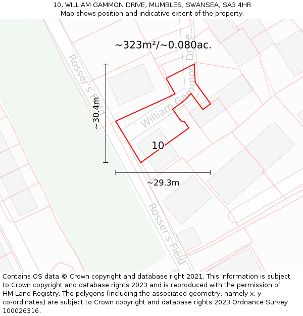 10, WILLIAM GAMMON DRIVE, MUMBLES, SWANSEA, SA3 4HR: Plot and title map