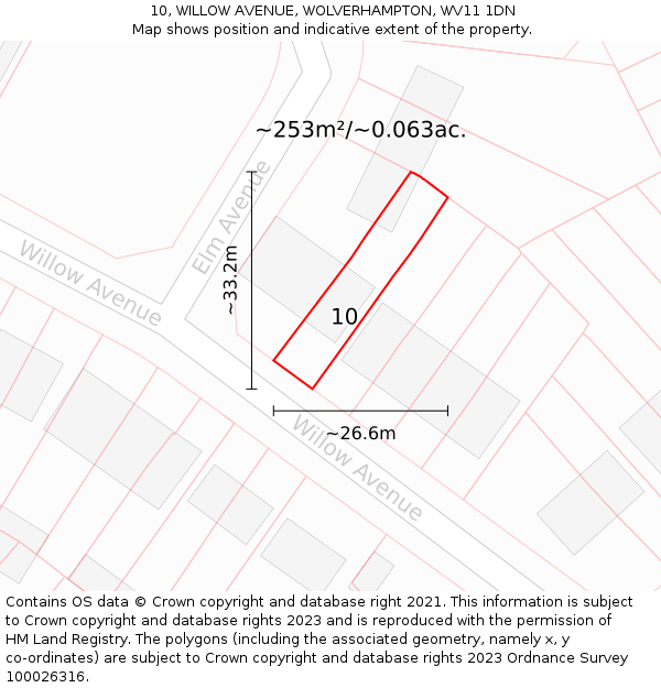 10, WILLOW AVENUE, WOLVERHAMPTON, WV11 1DN: Plot and title map