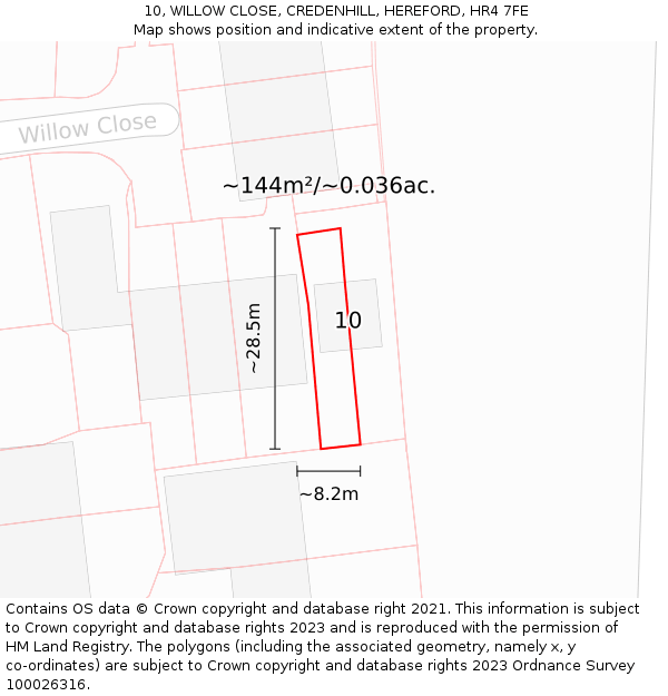 10, WILLOW CLOSE, CREDENHILL, HEREFORD, HR4 7FE: Plot and title map