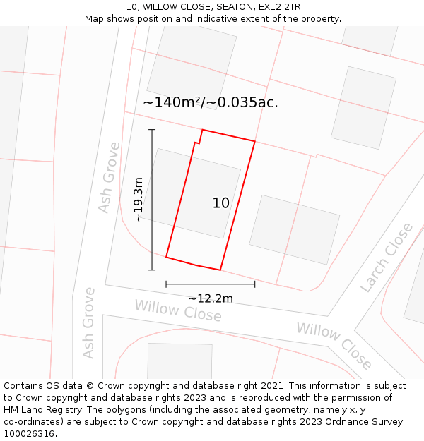 10, WILLOW CLOSE, SEATON, EX12 2TR: Plot and title map
