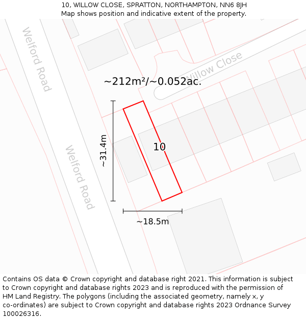 10, WILLOW CLOSE, SPRATTON, NORTHAMPTON, NN6 8JH: Plot and title map
