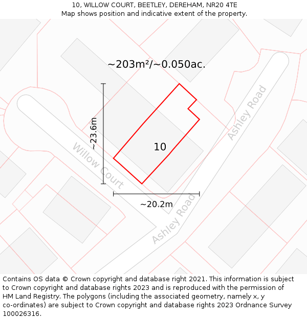 10, WILLOW COURT, BEETLEY, DEREHAM, NR20 4TE: Plot and title map