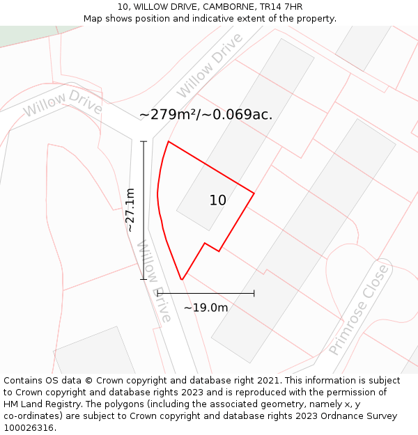 10, WILLOW DRIVE, CAMBORNE, TR14 7HR: Plot and title map