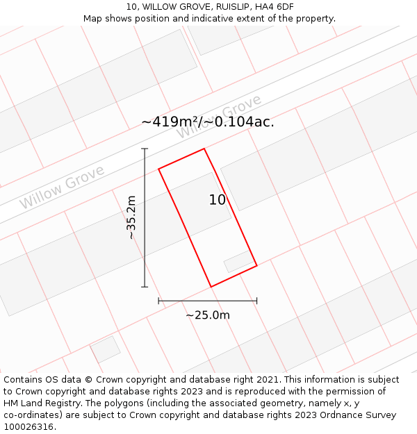 10, WILLOW GROVE, RUISLIP, HA4 6DF: Plot and title map