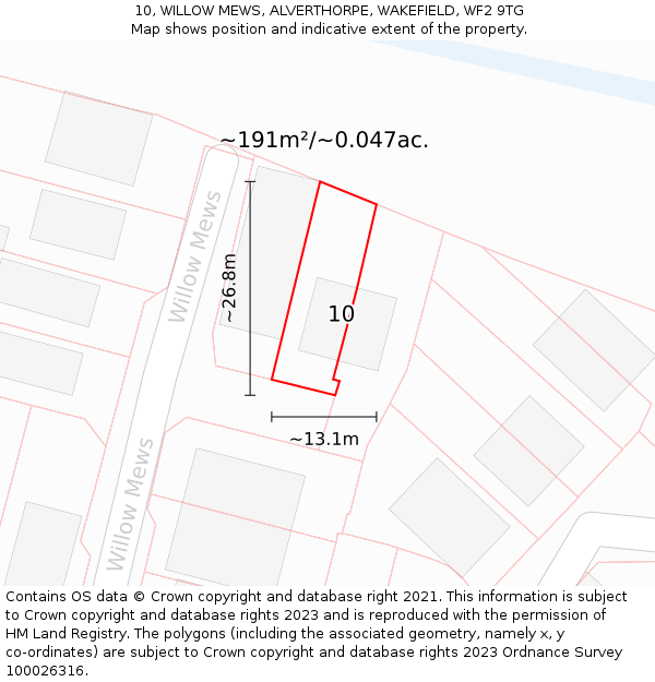 10, WILLOW MEWS, ALVERTHORPE, WAKEFIELD, WF2 9TG: Plot and title map