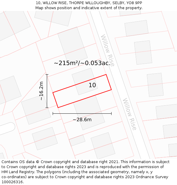 10, WILLOW RISE, THORPE WILLOUGHBY, SELBY, YO8 9PP: Plot and title map
