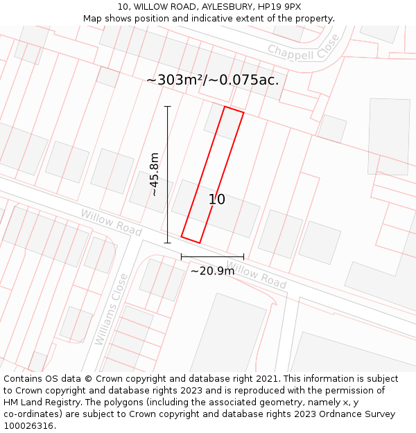 10, WILLOW ROAD, AYLESBURY, HP19 9PX: Plot and title map