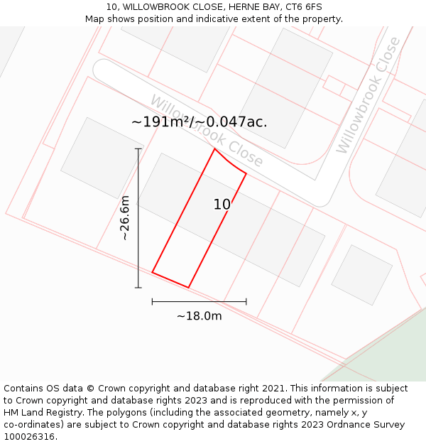 10, WILLOWBROOK CLOSE, HERNE BAY, CT6 6FS: Plot and title map