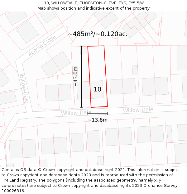 10, WILLOWDALE, THORNTON-CLEVELEYS, FY5 5JW: Plot and title map