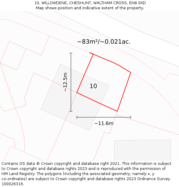 10, WILLOWDENE, CHESHUNT, WALTHAM CROSS, EN8 0XD: Plot and title map