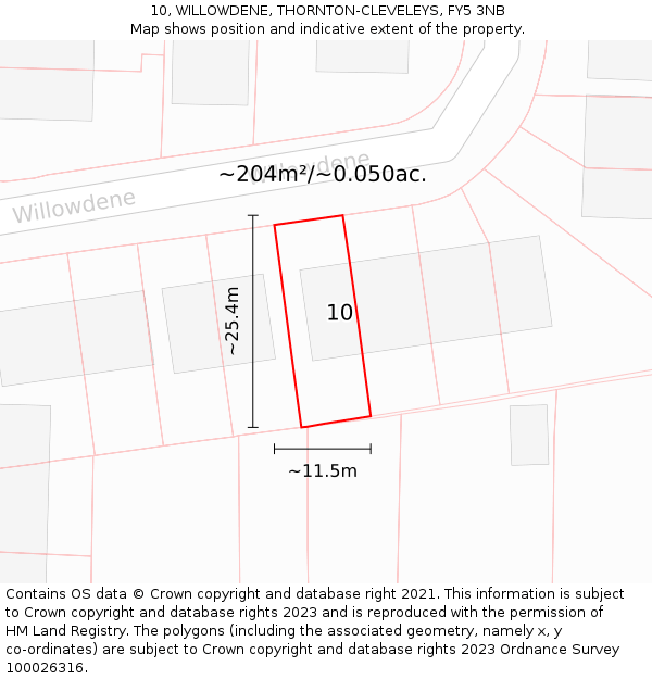 10, WILLOWDENE, THORNTON-CLEVELEYS, FY5 3NB: Plot and title map