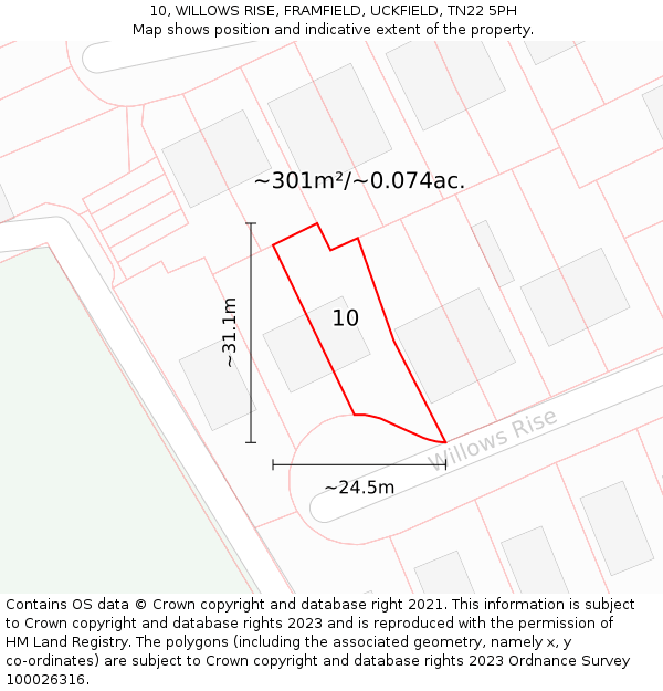 10, WILLOWS RISE, FRAMFIELD, UCKFIELD, TN22 5PH: Plot and title map
