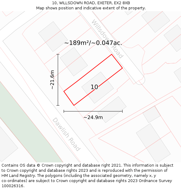10, WILLSDOWN ROAD, EXETER, EX2 8XB: Plot and title map