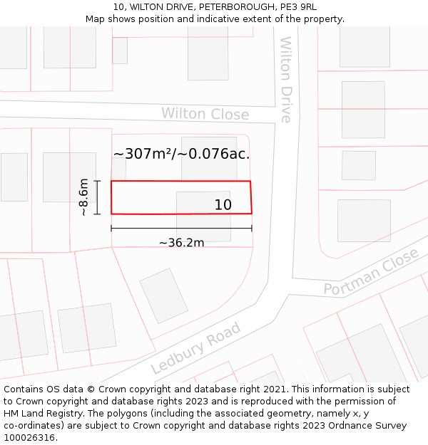 10, WILTON DRIVE, PETERBOROUGH, PE3 9RL: Plot and title map