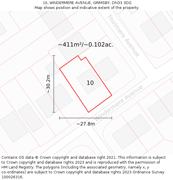 10, WINDERMERE AVENUE, GRIMSBY, DN33 3DG: Plot and title map