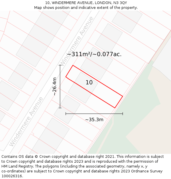 10, WINDERMERE AVENUE, LONDON, N3 3QY: Plot and title map