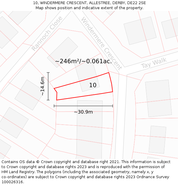 10, WINDERMERE CRESCENT, ALLESTREE, DERBY, DE22 2SE: Plot and title map
