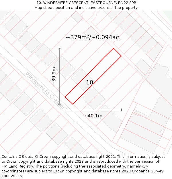 10, WINDERMERE CRESCENT, EASTBOURNE, BN22 8PR: Plot and title map