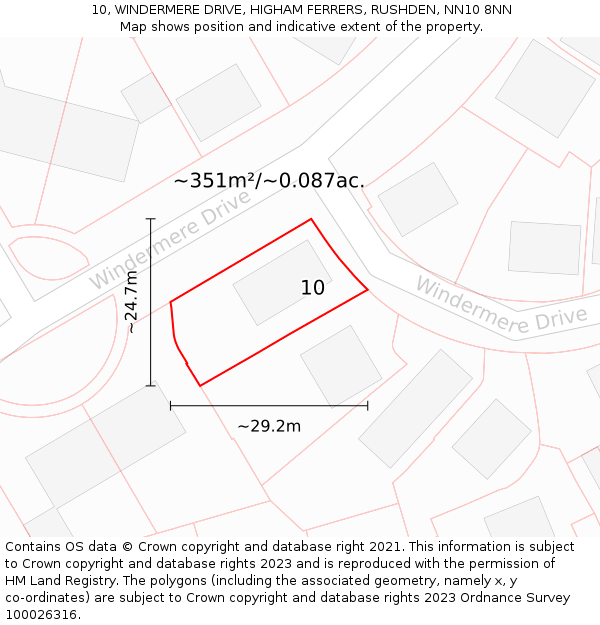10, WINDERMERE DRIVE, HIGHAM FERRERS, RUSHDEN, NN10 8NN: Plot and title map