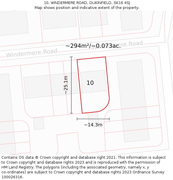 10, WINDERMERE ROAD, DUKINFIELD, SK16 4SJ: Plot and title map