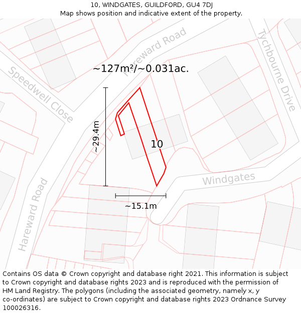 10, WINDGATES, GUILDFORD, GU4 7DJ: Plot and title map