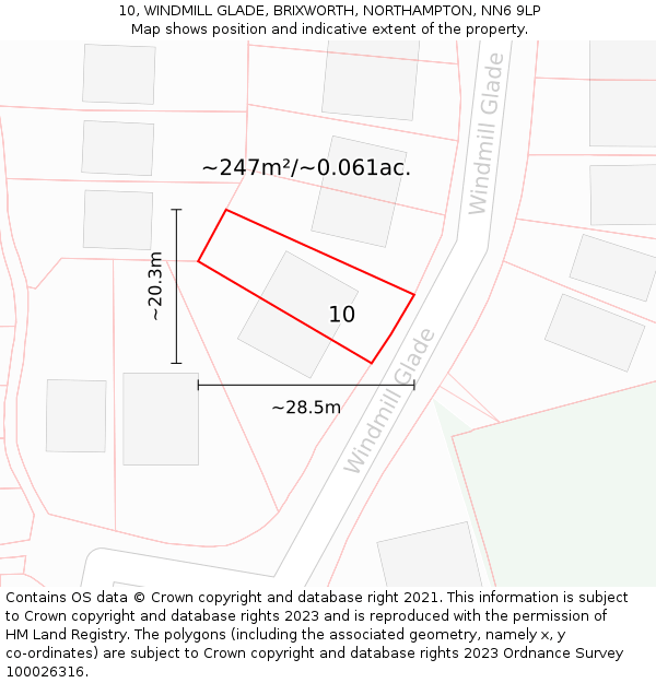 10, WINDMILL GLADE, BRIXWORTH, NORTHAMPTON, NN6 9LP: Plot and title map