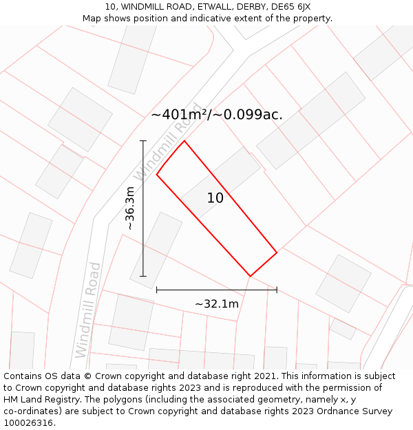 10, WINDMILL ROAD, ETWALL, DERBY, DE65 6JX: Plot and title map