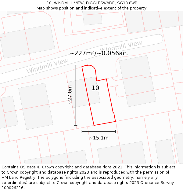 10, WINDMILL VIEW, BIGGLESWADE, SG18 8WP: Plot and title map