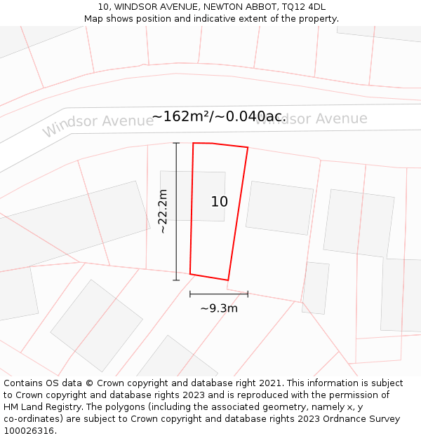 10, WINDSOR AVENUE, NEWTON ABBOT, TQ12 4DL: Plot and title map