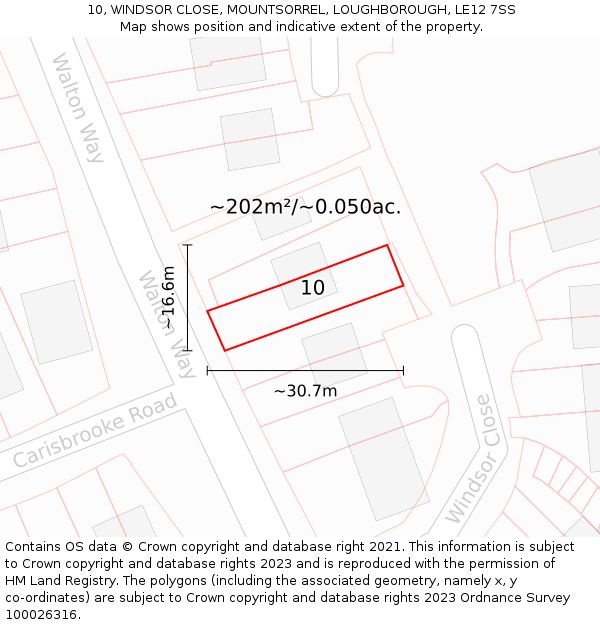 10, WINDSOR CLOSE, MOUNTSORREL, LOUGHBOROUGH, LE12 7SS: Plot and title map