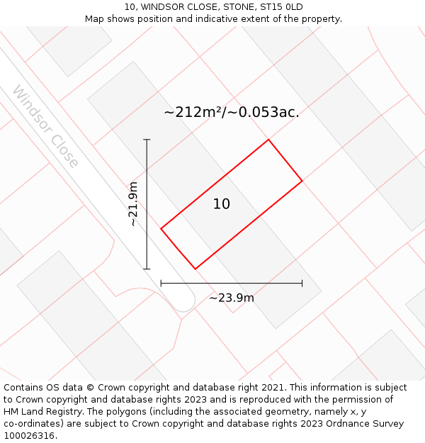 10, WINDSOR CLOSE, STONE, ST15 0LD: Plot and title map