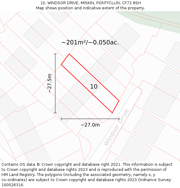 10, WINDSOR DRIVE, MISKIN, PONTYCLUN, CF72 8SH: Plot and title map