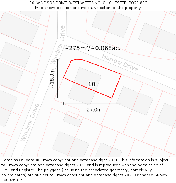 10, WINDSOR DRIVE, WEST WITTERING, CHICHESTER, PO20 8EG: Plot and title map