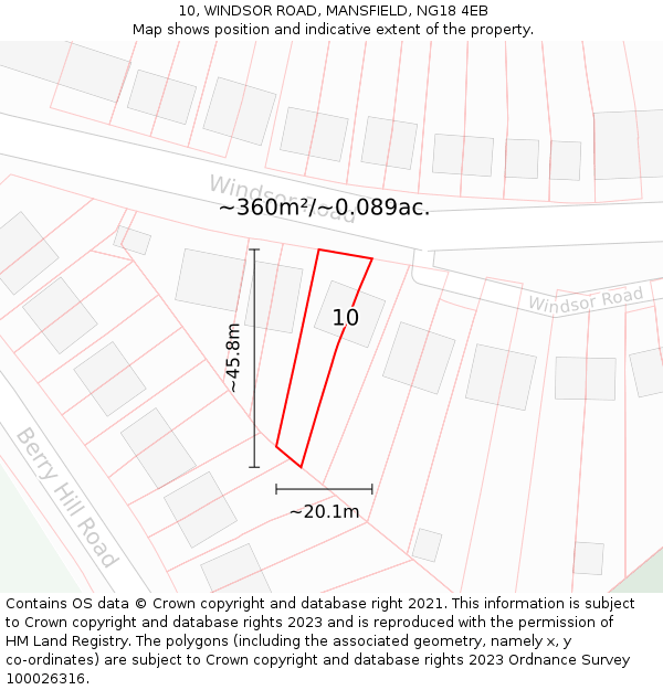 10, WINDSOR ROAD, MANSFIELD, NG18 4EB: Plot and title map
