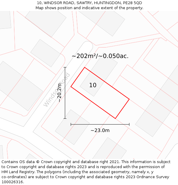 10, WINDSOR ROAD, SAWTRY, HUNTINGDON, PE28 5QD: Plot and title map