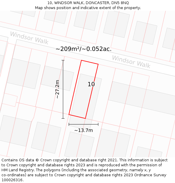10, WINDSOR WALK, DONCASTER, DN5 8NQ: Plot and title map