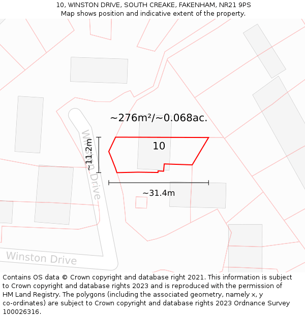 10, WINSTON DRIVE, SOUTH CREAKE, FAKENHAM, NR21 9PS: Plot and title map